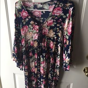 Floral dress with bell sleeves.